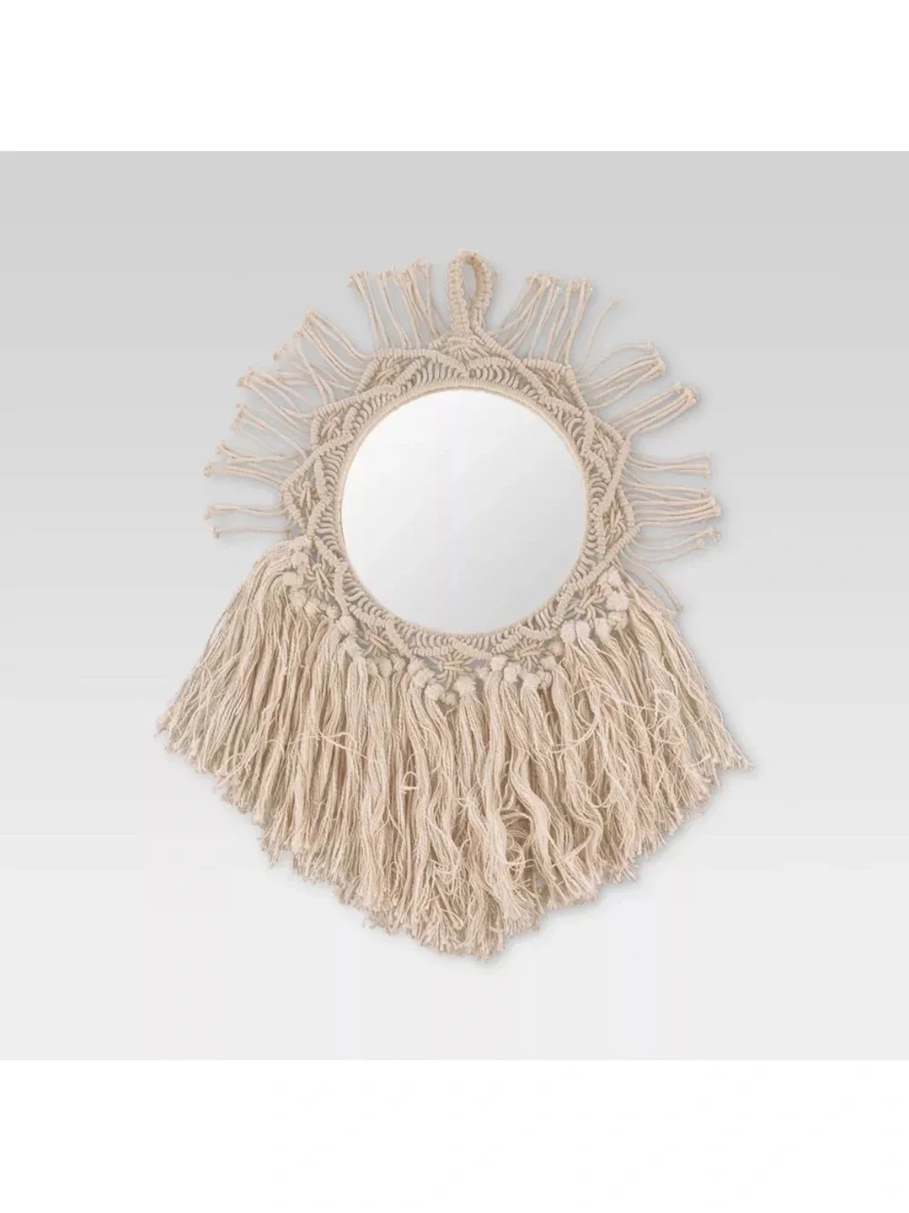 Opalhouse Jungalow Boho Macrame Fringe Mirror in Natural Cream